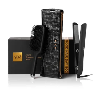 Gold Hair Straightener Christmas Gift Set In Black